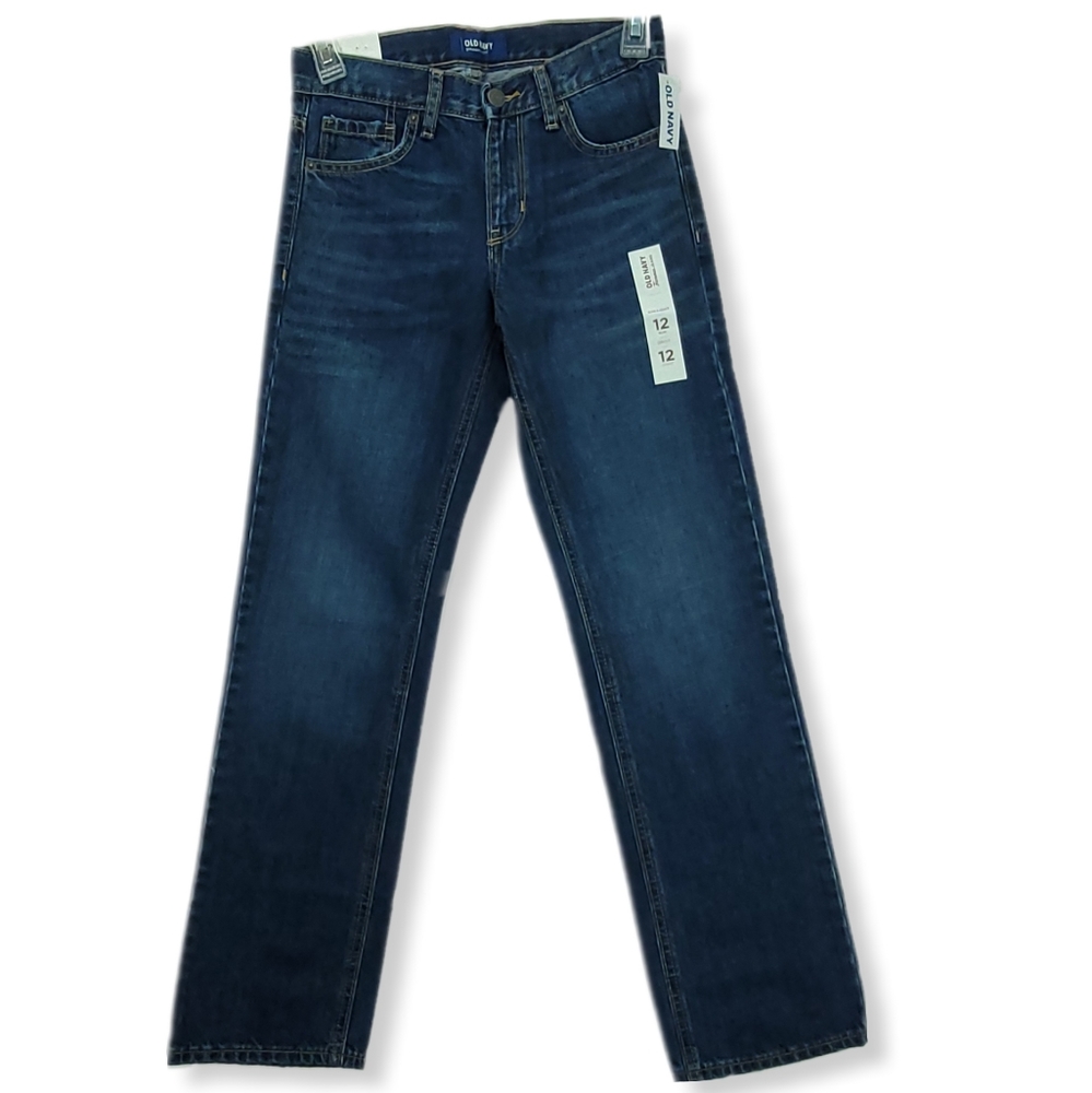 Old Navy Straight Boys 12 Slim Jeans Dark Wash Adjustable Waist 5 Pocket NWT